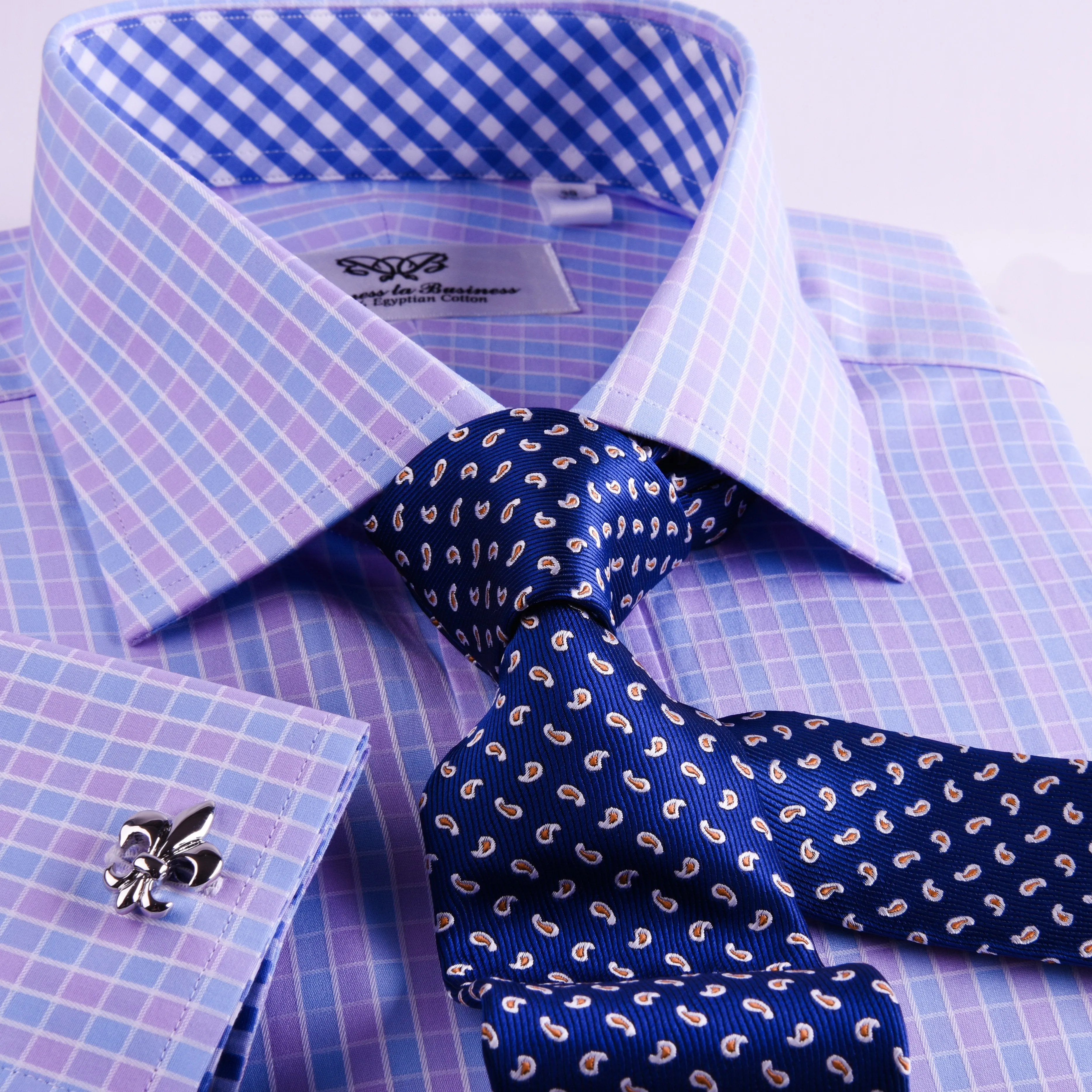Purple Blue Designer Checkered Formal Business Dress Shirt With Matching TIe (Copy)