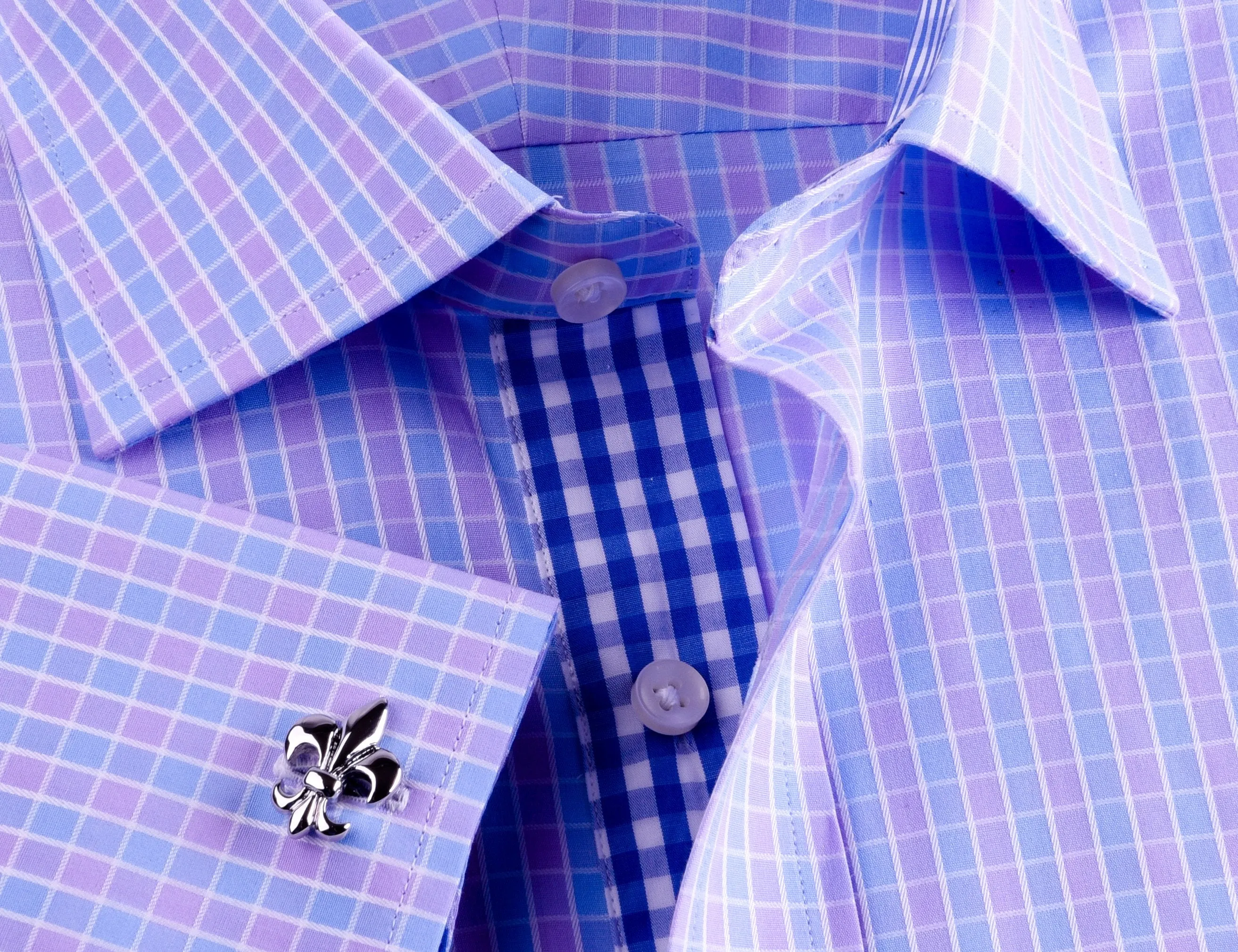 Purple Blue Designer Checkered Formal Business Dress Shirt With Matching TIe (Copy)