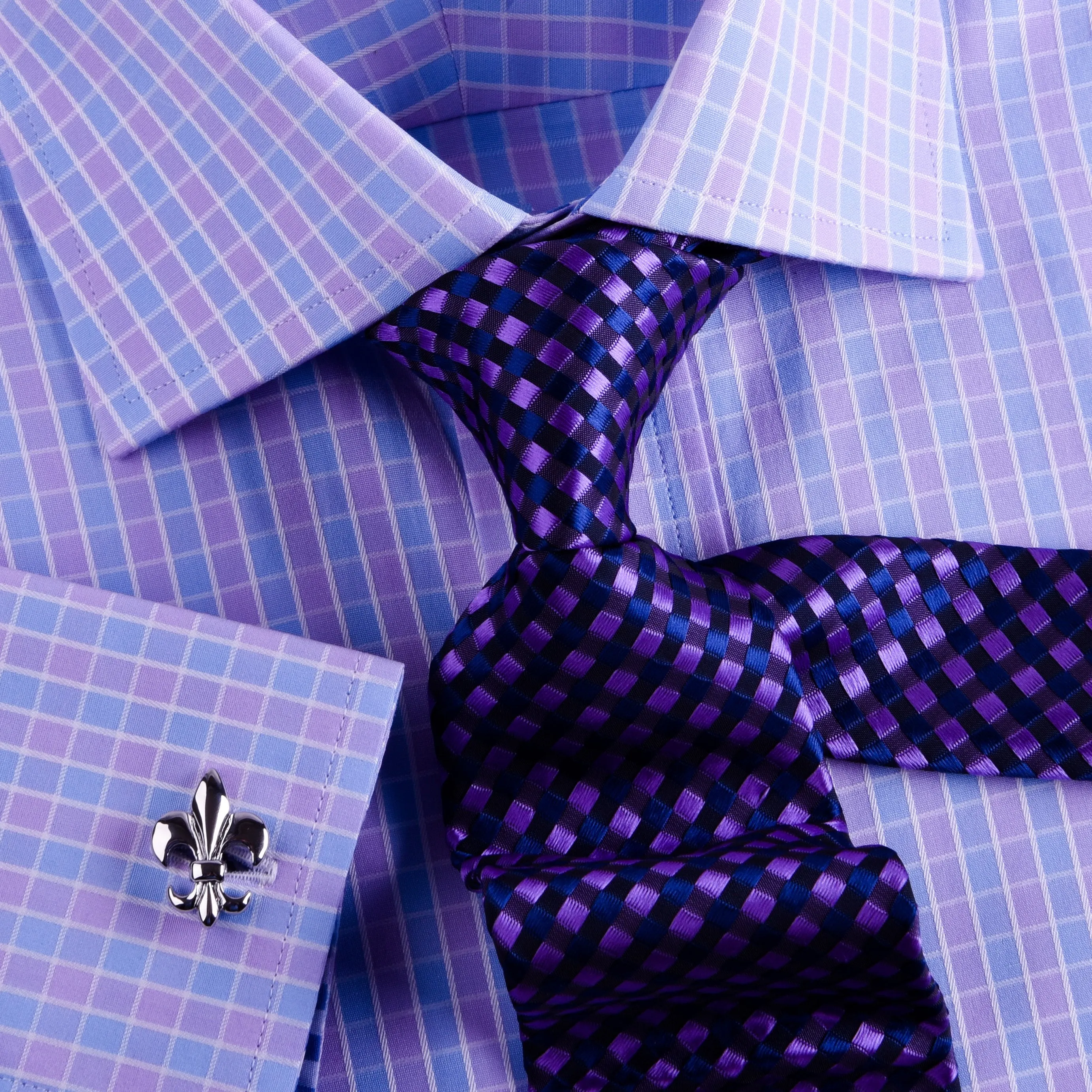Purple Blue Designer Checkered Formal Business Dress Shirt With Matching TIe (Copy)
