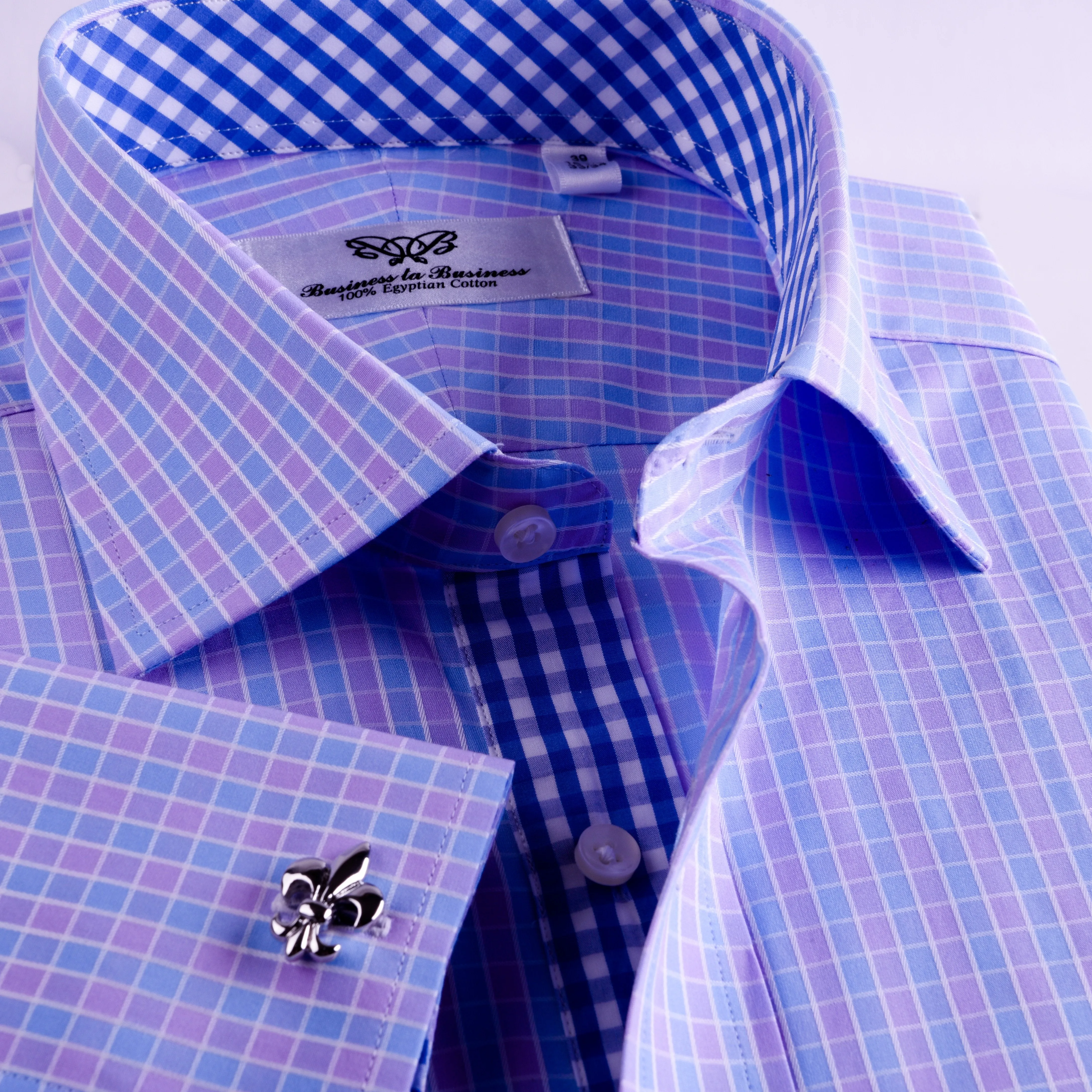 Purple Blue Designer Checkered Formal Business Dress Shirt With Matching TIe (Copy)