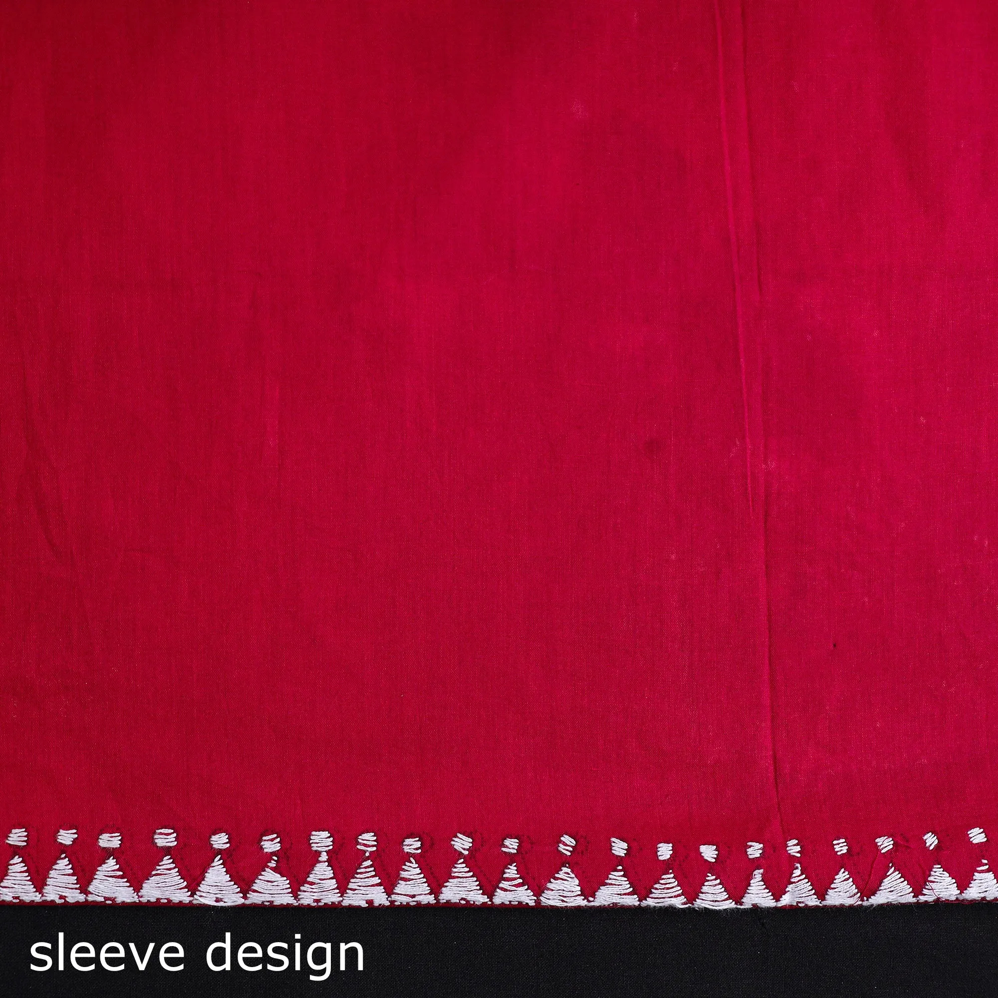 Red - Bengal Kantha Embroidery Cotton Kurta Material - (2.75m) 49
