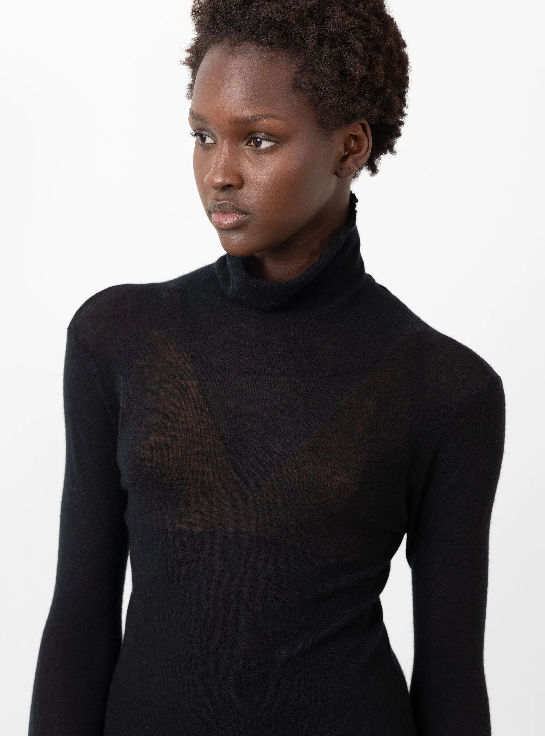 Sheer Gauze Turtleneck Black