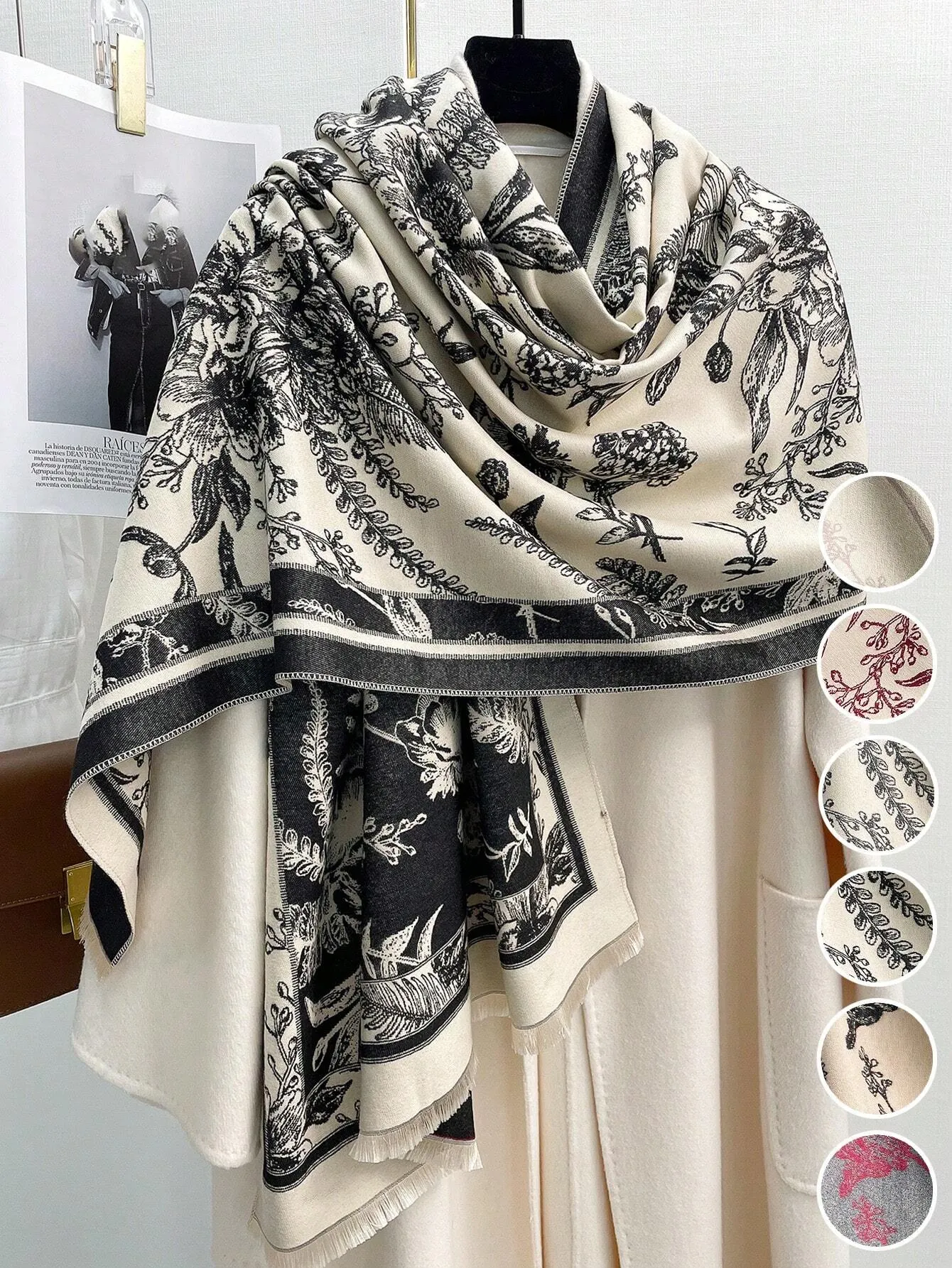 SHEIN FADZOYLE 1pc Flowers Scenic Pattern Scarf Pashmina Shawl
