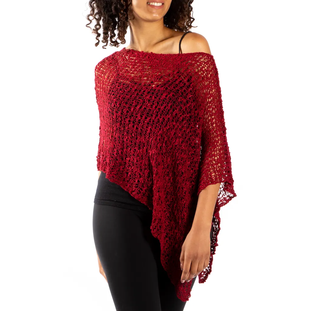 Short Popcorn Knit Poncho - Claret Red, Bali