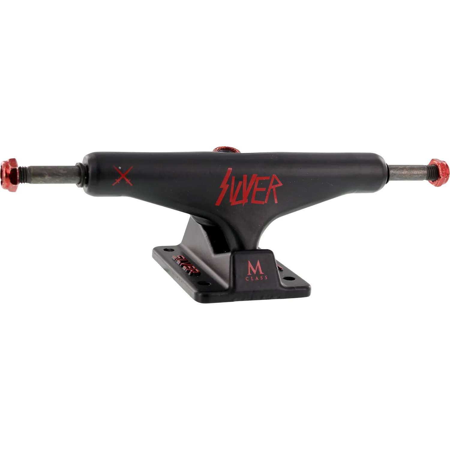 Silver M-Class Hollow Skateboard Trucks 7.75" Slay - Black/Red (Set of 2)