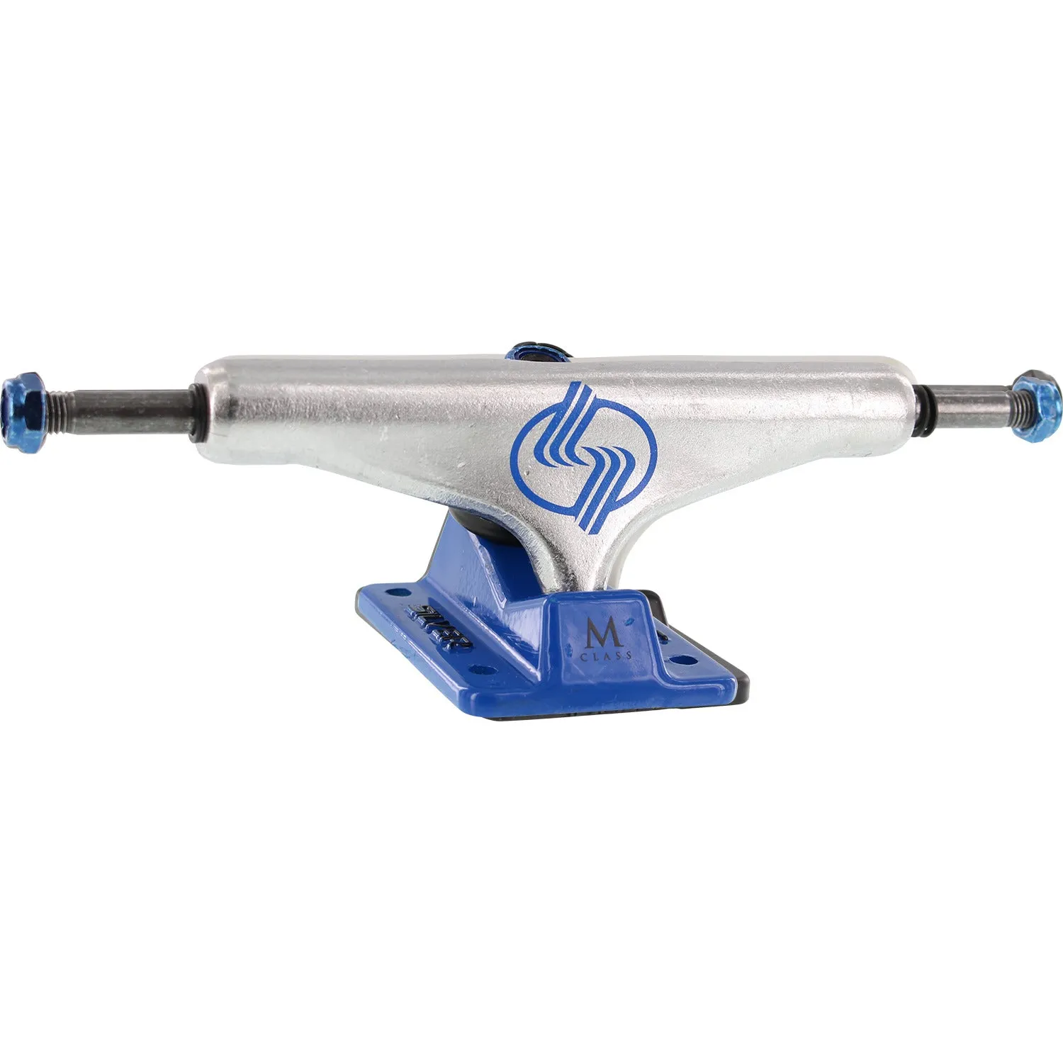 Silver M-Class Hollow Skateboard Trucks 8.0" - Polished/Blue (Set of 2)