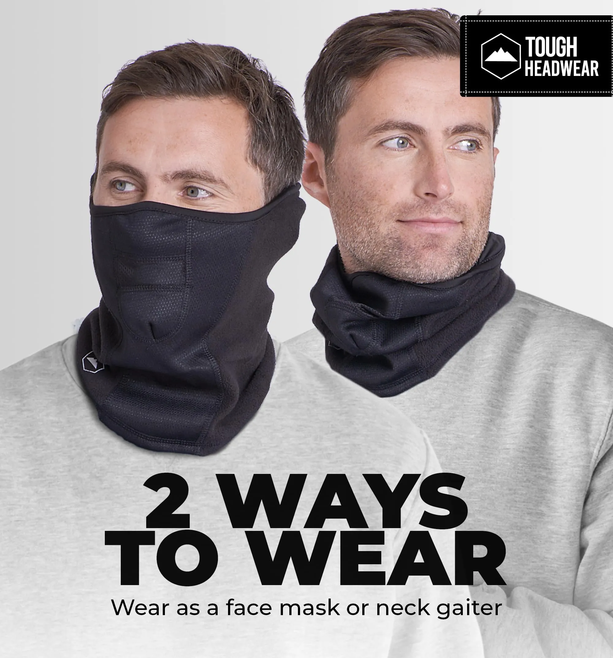 Tough Headwear Winter Face Mask & Ski Mask Neck Gaiter - Cold Weather Half Balaclava - Tactical Neck Warmer for Men & Women