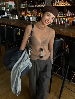 Turtleneck Sheer Slim-Fit Tops_BDHL6649