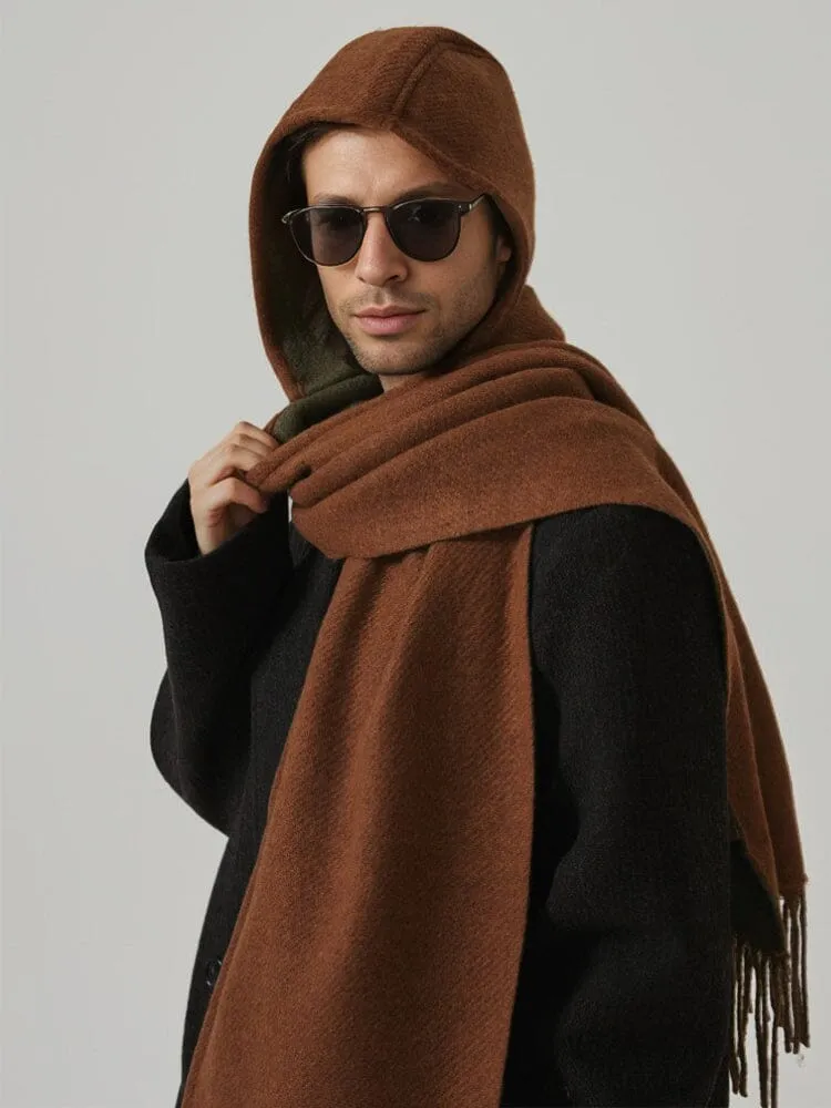 Warm Reversible Hooded Poncho Scarf