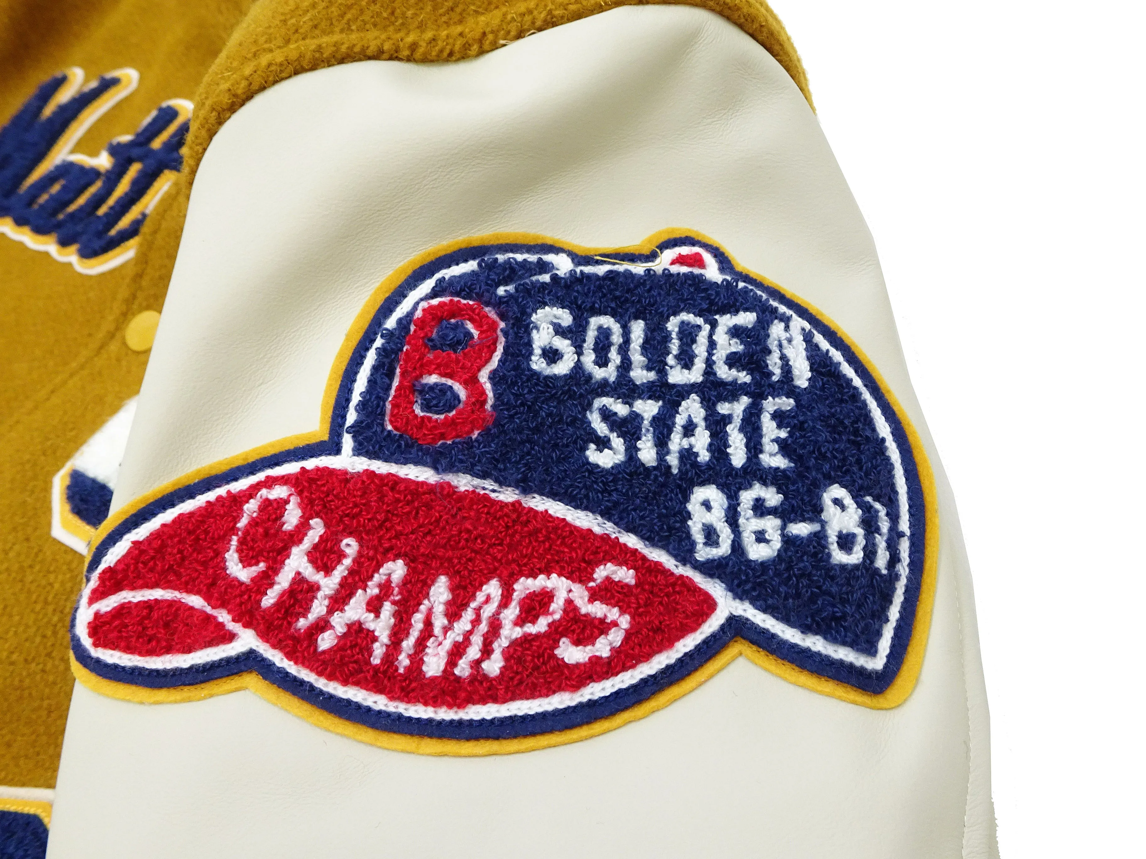 Whitesville Varsity Jacket Men's Letterman Jacket Melton x Leather Award Jacket WV15385 WV15385-156 Gold/Ivory
