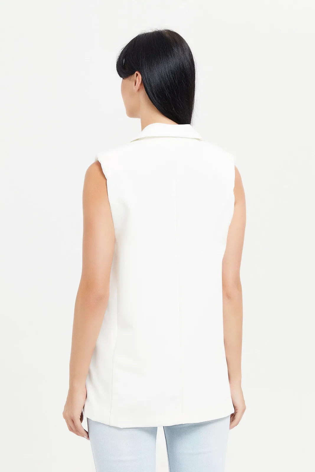 Women White Sleeveless Jacket