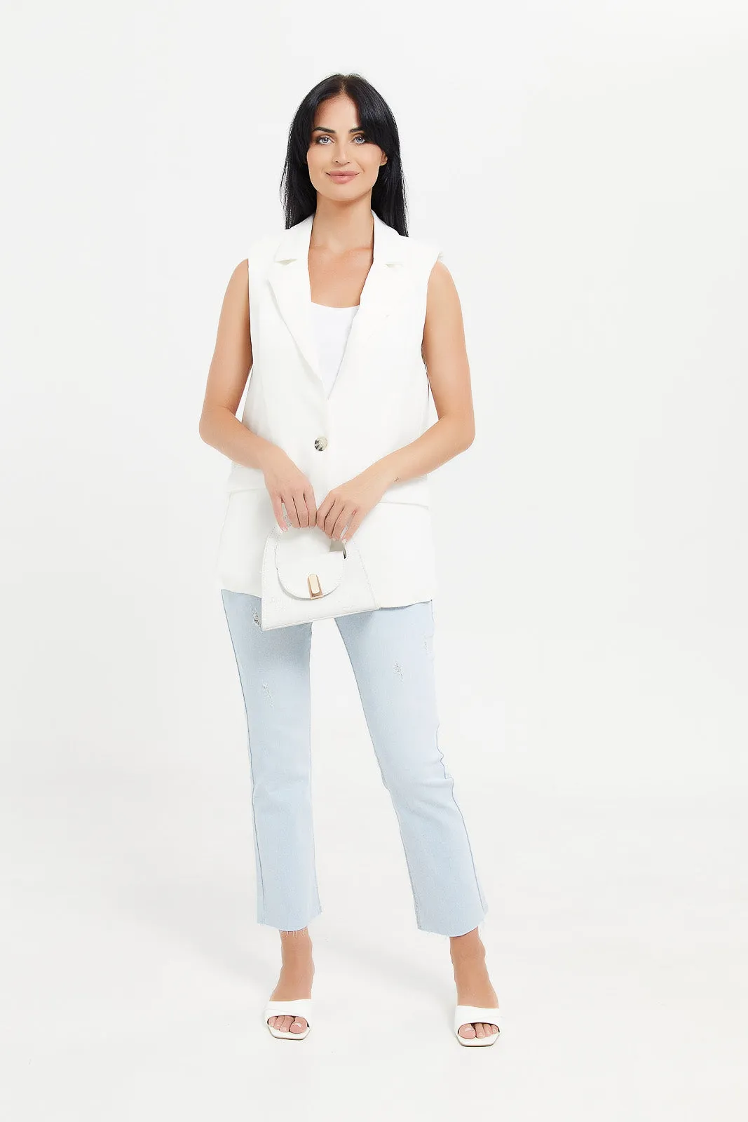 Women White Sleeveless Jacket